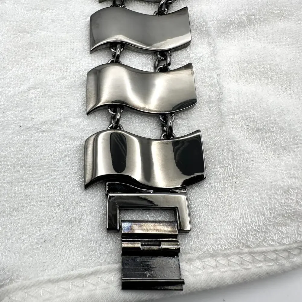 Daniel Mohsin Silver-Tone Wavy Link Bracelet Watch Roman Dial Quartz